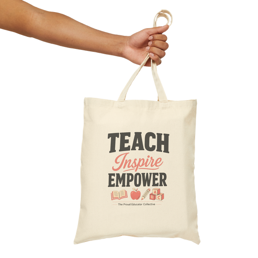 Teacher Tote Bag — "Teach, Inspire, Empower" Canvas Book & Apple Shopper